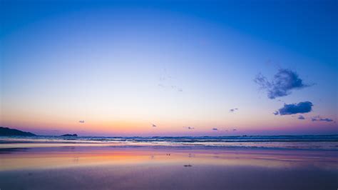Download 3840x2160 Wallpaper Pink Blue Sunset Calm Beach Nature 4k