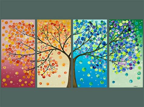 Tree Of Life Painting Four Season Tree Original Artwork By Qiqigallery Etsy Tree Art