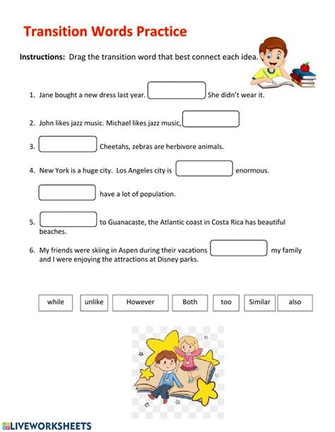 The Worksheet For Transition Words Practice