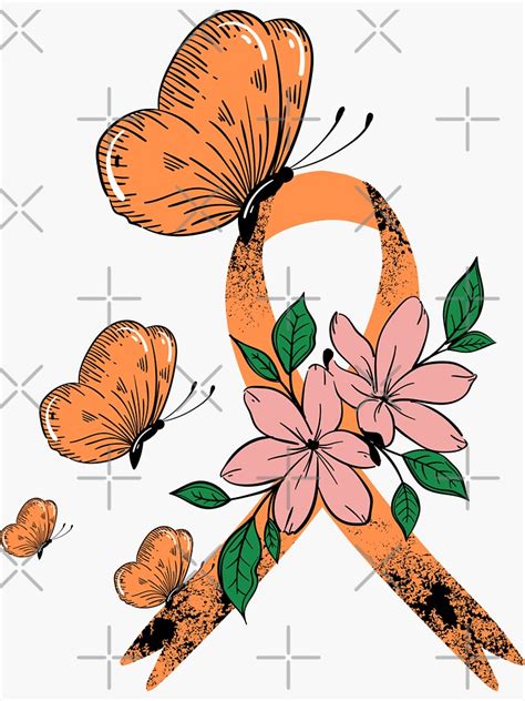 Floral Leukemia Cancer Awareness Orange Butterfly Leukemia Survivor