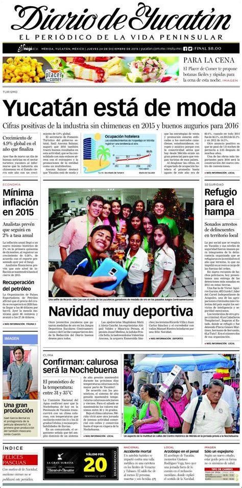 Periódico Diario De Yucatán México Periódicos De México Edición De Jueves 24 De Diciembre