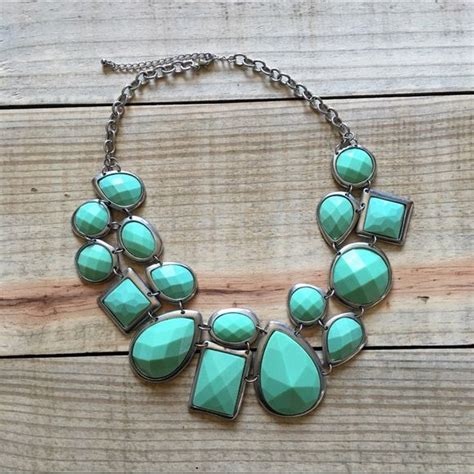 Teal Statement Necklace Silver Necklace Statement Teal Statement