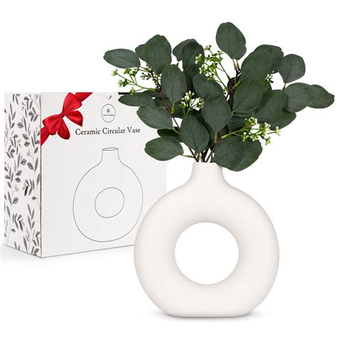 Buy White Ceramic Donut Vase By Craft And Forms Modern Vases For Home Decor White Vases For