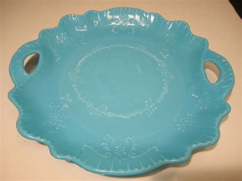 Antique Dithridge Co Blue Opaque Milk Glass Handled Serving Tray