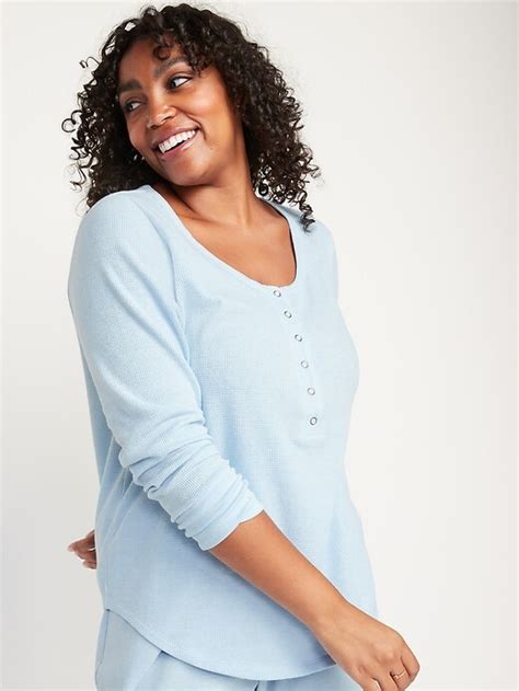 Long Sleeve Thermal Knit Henley Pajama T Shirt For Women Old Navy