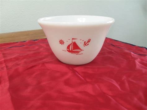 Mckee Red Sailing Ship Sailboat Pattern On White Milk Glass 6 Inch