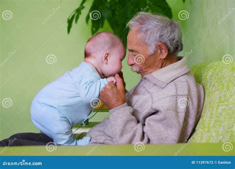 Baby With Grandpa Stock Photo Image Of Laugh Talk Care 11397672