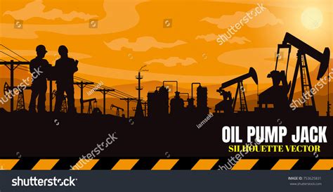 Oil Rig Industry Silhouettes Backgroundvector Illustration Stock Vector