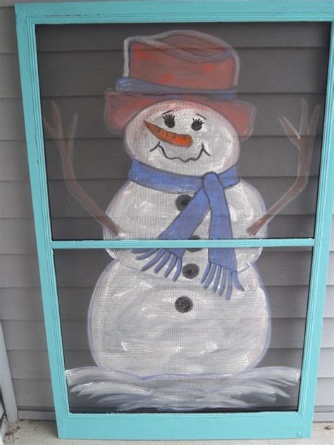 Snowmen Winter Painted Painting On Vintage Screen Christmas
