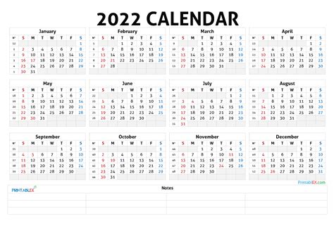 Free Printable Calendar Templates 2022 Landscape Pdf Image