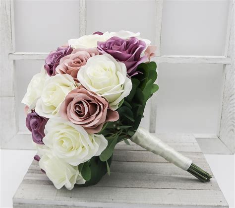 Wedding Bouquets Dusty Rose Mauve Ivory Bridal Bridesmaids Etsy