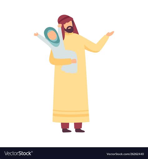 Muslim Father In Traditional Clothing Holding Vector Image