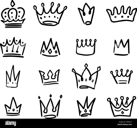 Set Of Crown Illustrations In Sketching Style Corona Symbols Tiara