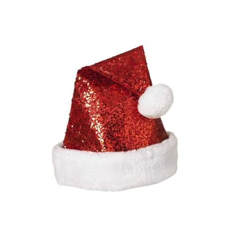 Sequined Red Santa Hat With White Fur Trim And Pom Adult Size Red