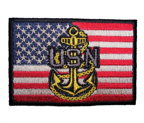 Patriotic American Flag With Us Navy Anchor Embroidered Patch Quality