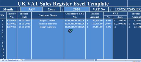 Download Free Uk Vat Sales Register Format In Excel