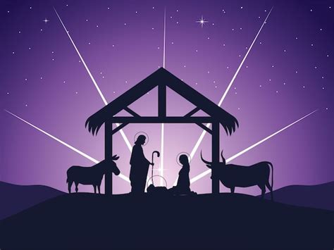 Premium Vector Nativity Joseph Mary Baby Jesus Manger And Glowing Star