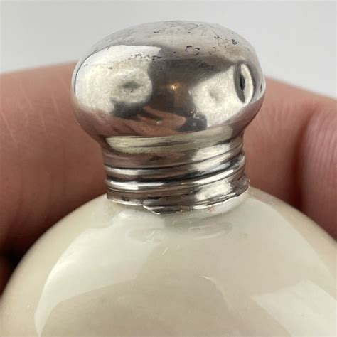 Antique Solid Silver Porcelain Encrusted Flower Perfume Scent Bottle