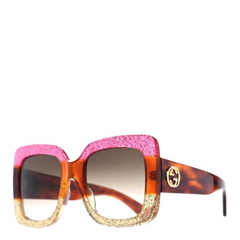 Gucci Acetate Square Frame Sunglasses Gg0083s Glitter Pink Multi