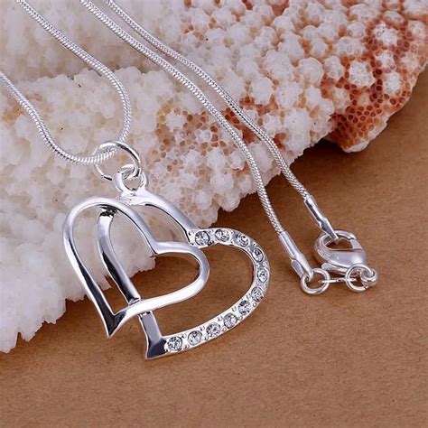 fine 925 sterling silver pendant 925 sterling silver jewelry rhinestone heart pendants necklace