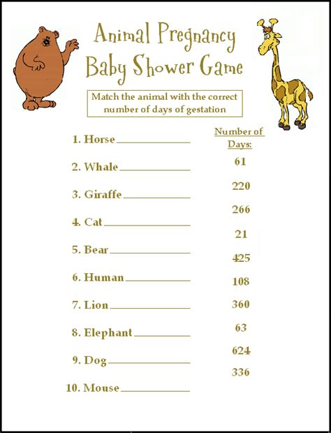 Baby Shower Games Animal Mother To Baby Match Up Game