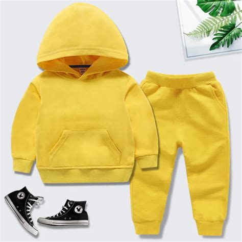 Conyson Customize Logo Children Girls Clothes Suit Solid Hoodies