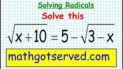 Solving Radical Equations Youtube