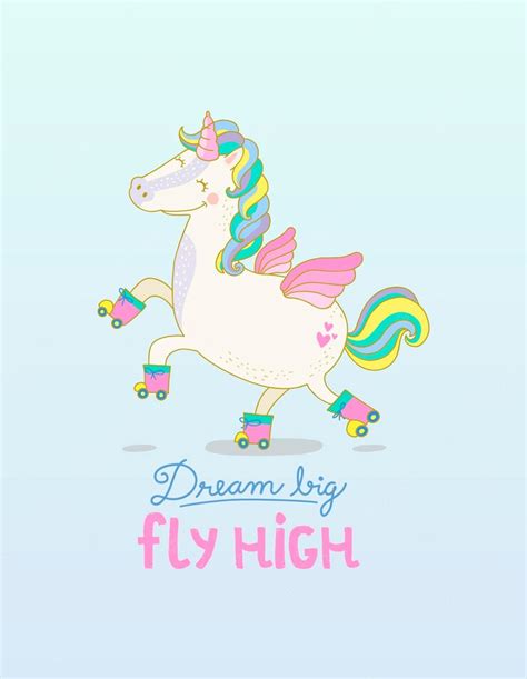 Premium Vector Skater Unicorn Dream Big Fly High Cute Vector Illustration