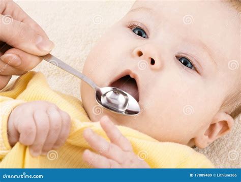 Child Is Drinking Medicine Syrup Or Water Stock Image Image Of Sick