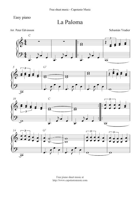 Free Sheet Music Scores Free Easy Piano Sheet Music Score La Paloma