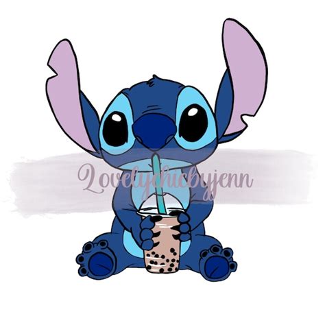 Stitch Drinking Boba Png Jpeg Etsy Australia