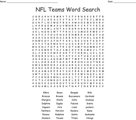 Nfl Word Search Worksheets 101 Activity