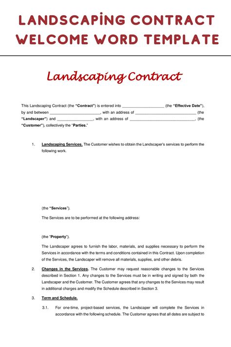 Simple Landscaping Contract Template Editable Word File Best Etsy