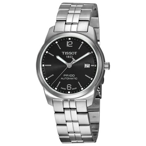 Tissot Mens Pr 100 Black Dial Stainless Steel Automatic Watch Free