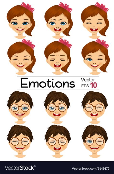 Kids Showing Different Facial Expressions Vector Image