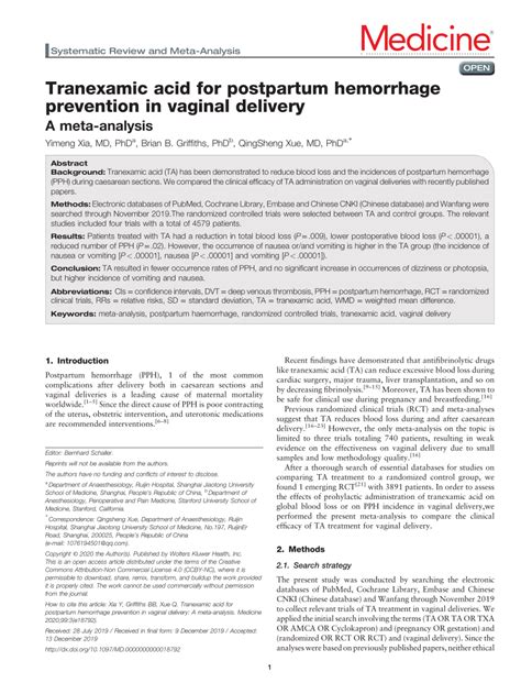 Pdf Tranexamic Acid For Postpartum Hemorrhage Prevention In Vaginal My Xxx Hot Girl