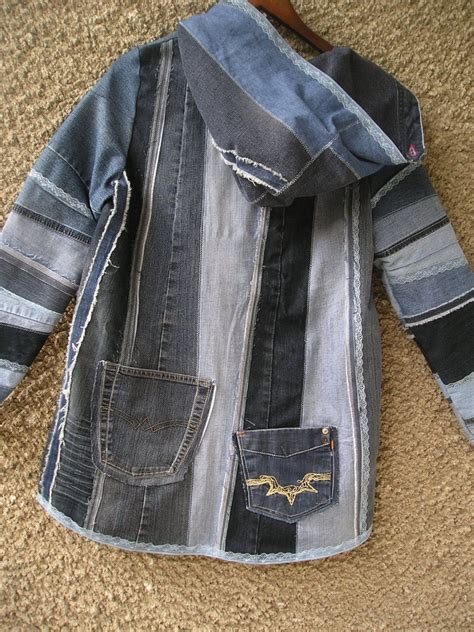 Hooded Jacket Upcycled Clothing By Ecoclo Denim Collection Size S