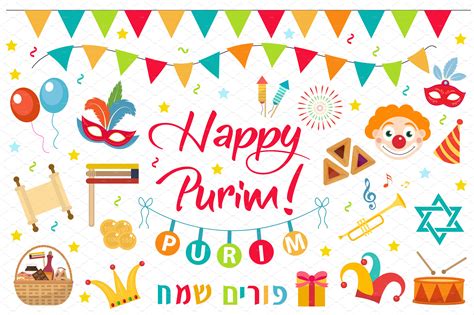 Happy Purim Collection Graphic Objects Creative Market