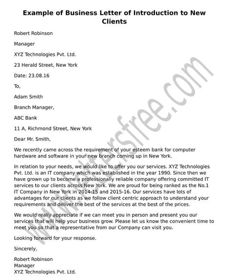 Sample Business Letter Of Introduction To New Clients Free Letters