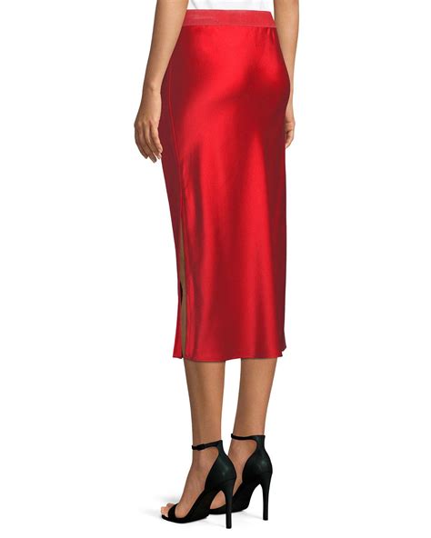 Theory Pull On Silk Slip Midi Skirt In Red Lyst