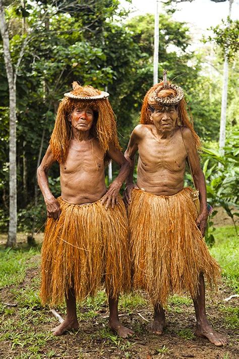 Elders From The Yagua Tribe In Traditional Dress The Amazon Jungle Of