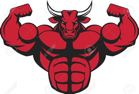 Vector Illustration Of A Strong Bull With Big Biceps Charging Bull