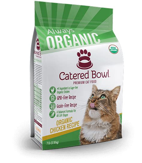 Organic food is a good choice for blended recipe of chicken and brown rice. Organic Chicken Premium Dry Cat Food - Catered Bowl