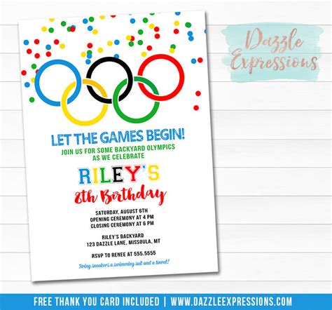 Olympic Games Invitation Free Thank You Card Included Dazzle