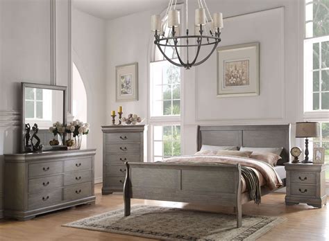 Louis Philippe Antique Gray Sleigh Bedroom Set Grey Bedroom Set Sleigh