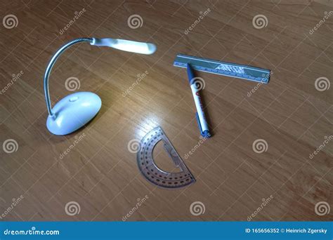 Table Lamp And Stationery Stock Photo Image Of White 165656352