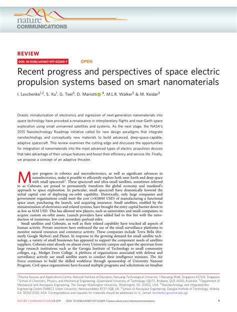 Pdf Recent Progress And Perspectives Of Space Electric Propulsion