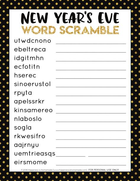 New Years Eve Word Scramble Printable Happiness Is Homemade New