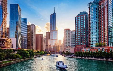 Descargar Fondos De Pantalla Río Chicago Modernos Edificios Ciudades