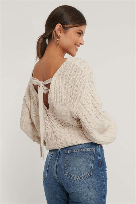 cable knitted deep back sweater beige na in 2020 beige sweater cable knit sweaters
